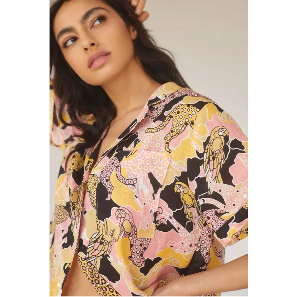 NWT Anthropologie Maeve Printed Buttondown Surf Shirt, sz XS, MSRP $98 - Picture 2 of 12